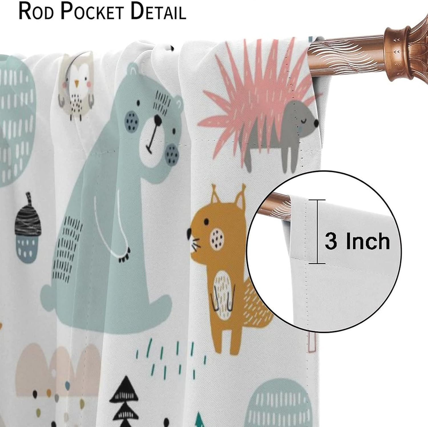Kids Blackout Curtains,Each Panel W26 x 84" L,Cartoon Animal Forest Cute Bear Squirrel Rod Pocket Curtains for Boys Girls Bedroom Living Room Baby Room Nursery Window Drapes 2 Panel Set 52" x 84"