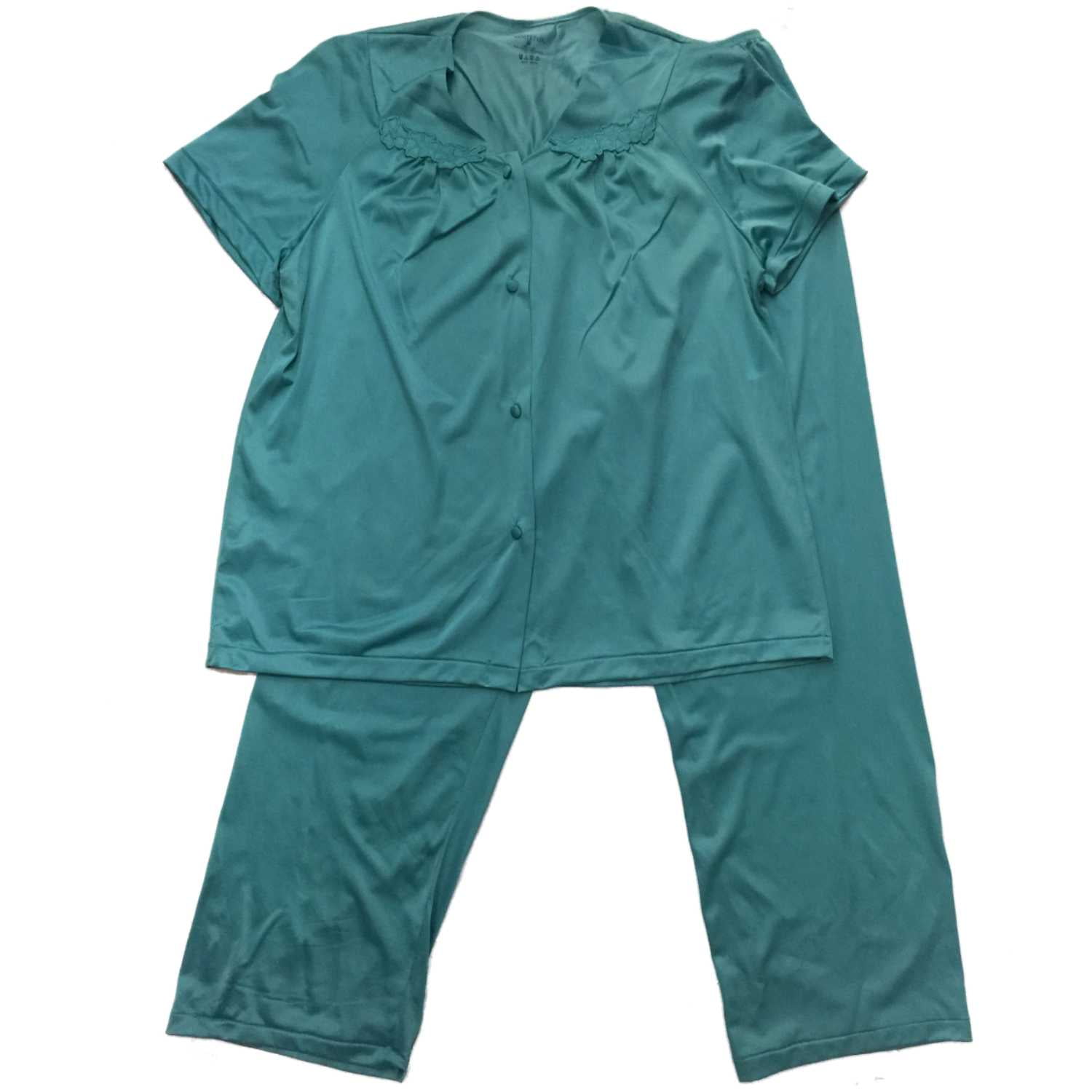 Vanity Fair Vanity Fair Womens Green Silky Pajamas Floral Daisy Satin