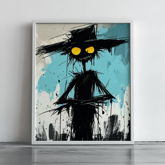 MSFCON Abstract Spooky Scarecrow Art - Moody Halloween Wall Decor, Fall Painting, Rustic Cottagecore, Halloween Decor Print
