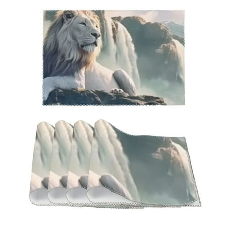 

Vllo0ord 4PCS Place Mats Set Heat Resistant Placemats for Dining Table Washable Table Mats Non-Slip Woven Placemats for Kitchen Indoor/Outdoor Lion on Rock Place Mat 11.8*17.7in