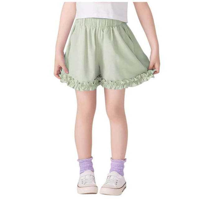 vdgthytj Girls Summer Shorts Kids Cute Ruffle Hem Elastic Waist Solid Color Beach Lounge Shorts 5-15 Years