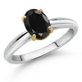thumbnail image 2 of Gem Stone King 10K White and Yellow Gold Black Sapphire Solitaire Engagement Ring for Women (1.66 Cttw, Oval 8X6MM, Gemstone September Birthstone, Available in Size 5, 6, 7, 8, 9), 2 of 4