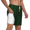 thumbnail image 3 of Picia Emerald Green Sparkling pattern Mens Swim Trunks with Compression Liner Stretch Beach Shorts Quick Dry with Zipper Pockets No-Chafing Board Shorts-Medium, 3 of 9