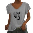 thumbnail image 1 of Camiseta informal para mujer, blusa estampada con volantes, manga corta, cuello en V, Tops Fridja  ghk6883, 1 of 5