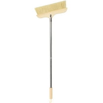 Solid Wood Bristle Broom with Stainless Steel Handle, Soft White Bristles for Indoor and Outdoor Cleaning
