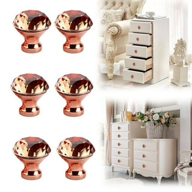 1 10 Pcs Boutons de Tiroir d'Armoire de Porte en Verre Cristal Diamant Transparent Poignées Poignées Poignées en Verre Cristal Diamant Poignée de Tiroir Meubles Garde-Robe Quincaillerie de Porte Poignée Trou Unique Circulaire Rose