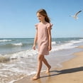 thumbnail image 2 of Grblisyd Girls Dress Summer Ruffle Sleeve Crew Neck Sundress Solid Color Casual Party Dresses for Kids 2-13 Years, 2 of 6