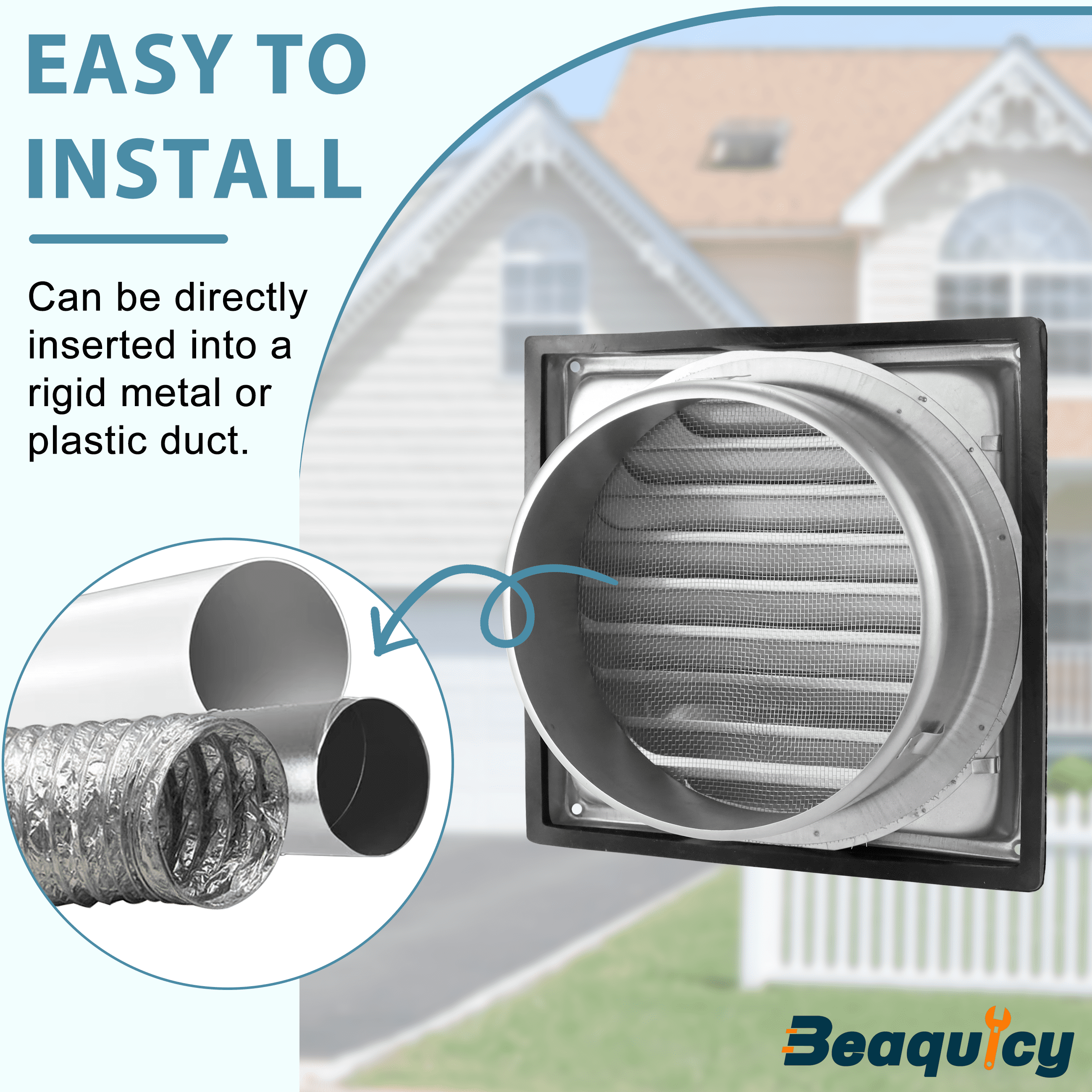 Beaquicy Dryer Stainless Vent Cover Steel 6 Inches Outdoor Air Vent Covers for Wall Vent Exterior With Screw