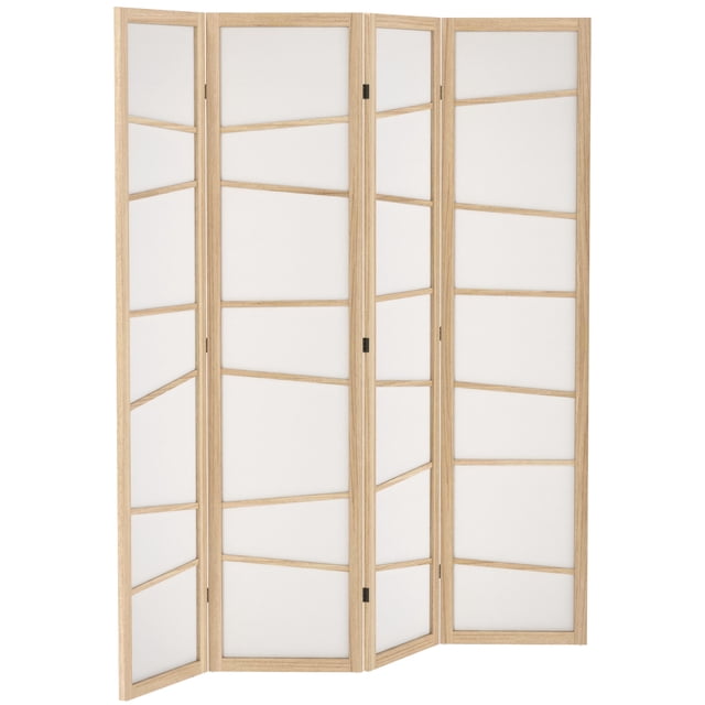 HOMCOM Folding Room Divider, 4 Panel Privacy Screen for Home Office, Natural Wood