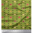 thumbnail image 1 of Soimoi Toile de Velours Vert Feuilles, Rayures et Rayures de Fleurs Roses Imprimés par Yard 58 Pouces de Large, 1 of 5