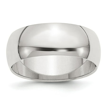 Sterling Silver 8mm Half Round Band Ring - Ring Size: 4 to