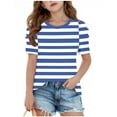 thumbnail image 3 of Umbreon Girls T-Shirt Short Sleeve Cre W Neck Striped Print Blouse Tops Summer Casual Beach Vacation Clothes 4-15 Years, 3 of 5