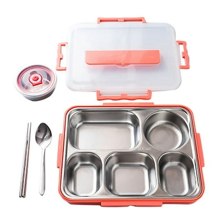 5 Compartments Lunch Box Stainless Steel Leak-proof Bento Boxes(pink
