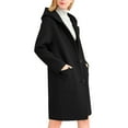 thumbnail image 7 of Long Trench Coat with Hood Womens Single Breasted Dressy Casual Wool Blend Peacoat Jacket Pockets Winter Overcoat (L, Black), 7 of 7