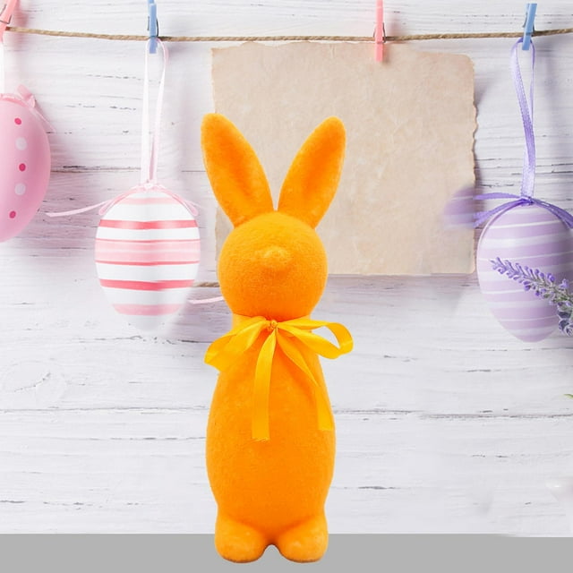 Figura de conejo de Pascua flocado, adorno de mesa, regalo de Pascua, escultura de animal, centro de mesa para patio, gabinete, escritorio de oficina Naranja