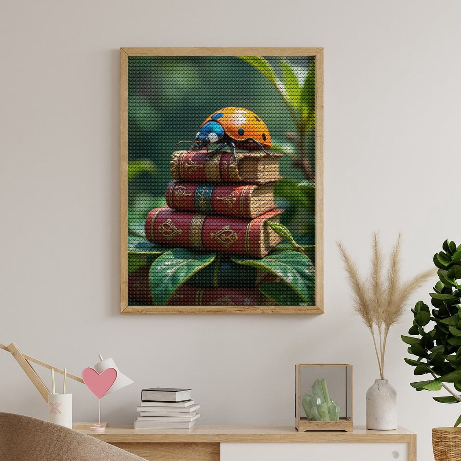 Diamond Art Kits for Adults, Ladybug Vintage Books Nature Scene 5D Diamond Painting Kits for Adults Beginners, DIY Full Drill Diamond Painting, Gem Art and Crafts 12x16