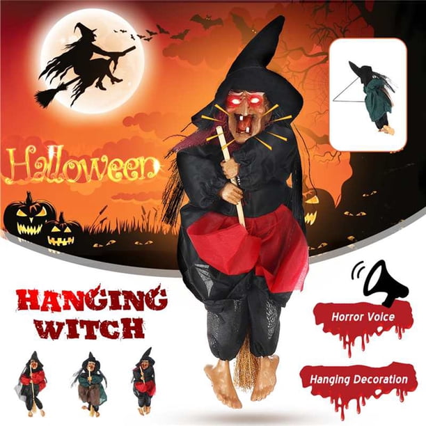 Juguete De Decoración De Brujas Colgantes Muñecas De Brujas Colgantes De Halloween Accesorio De Control De Voz Fantasma Animado Escoba De Montar Aterradora Fiesta Colgante De ANGGREK DI1018