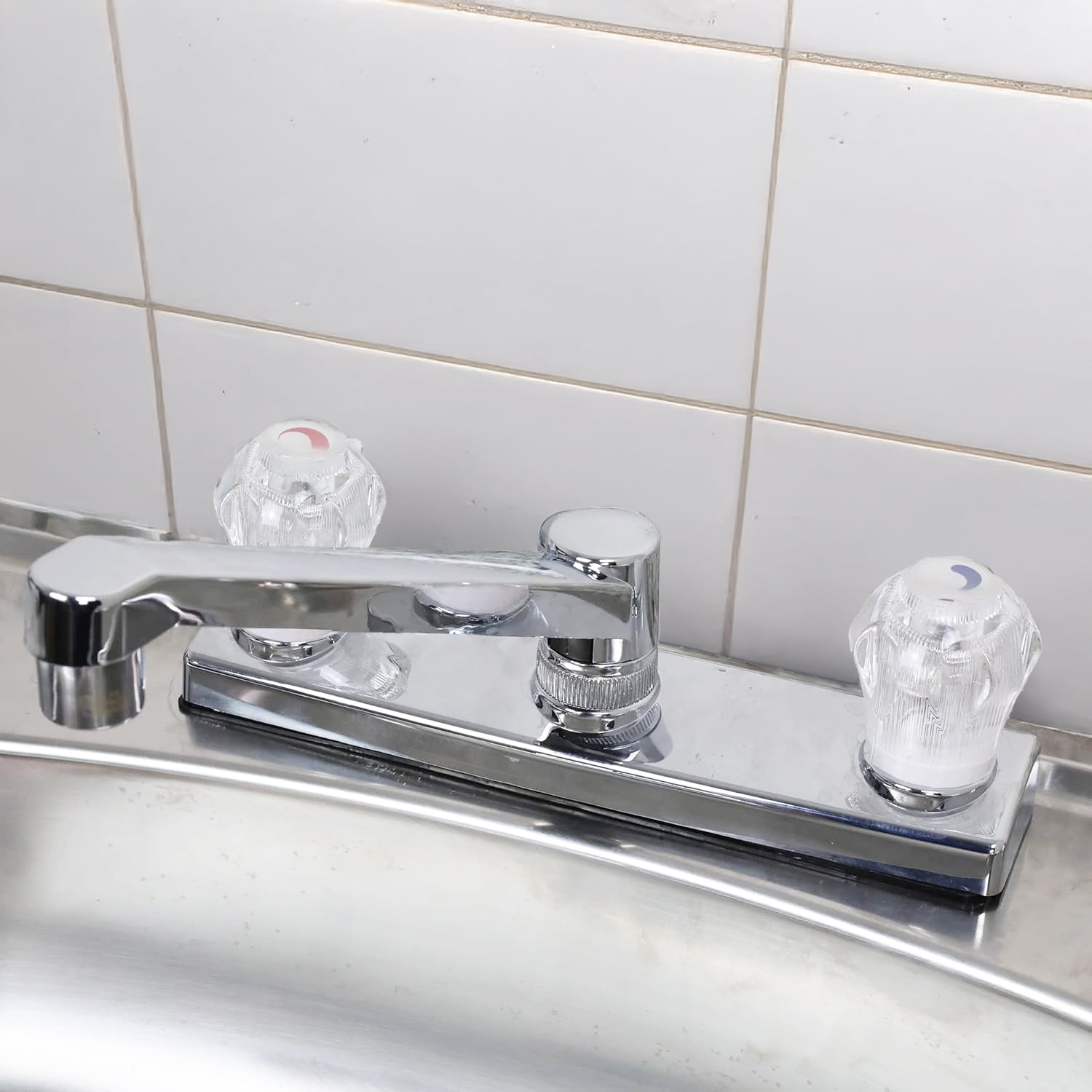 Mainstays Universal Clear Faucet Acrylic Faucet Handles with Hot and Cold Knobs, 2 Pack