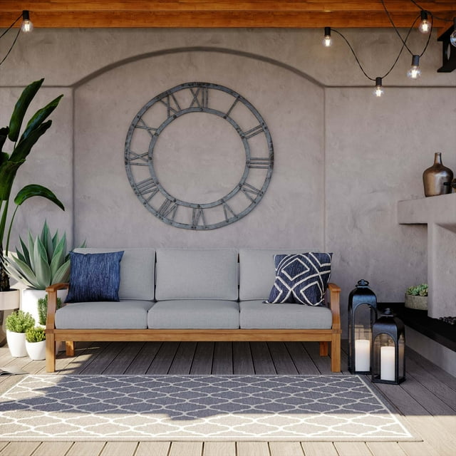 Modway Marina Outdoor Patio Teak Sofa in Natural Gray