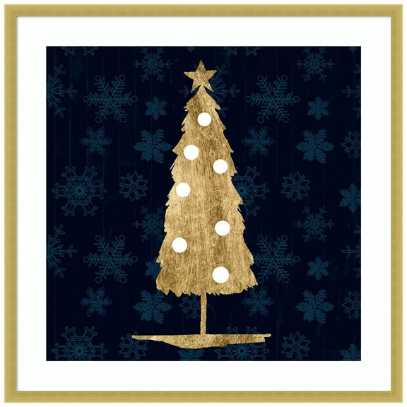 Amanti Art Blue and Tan Sophisticated Christmas II Wood Framed Wall Art Print