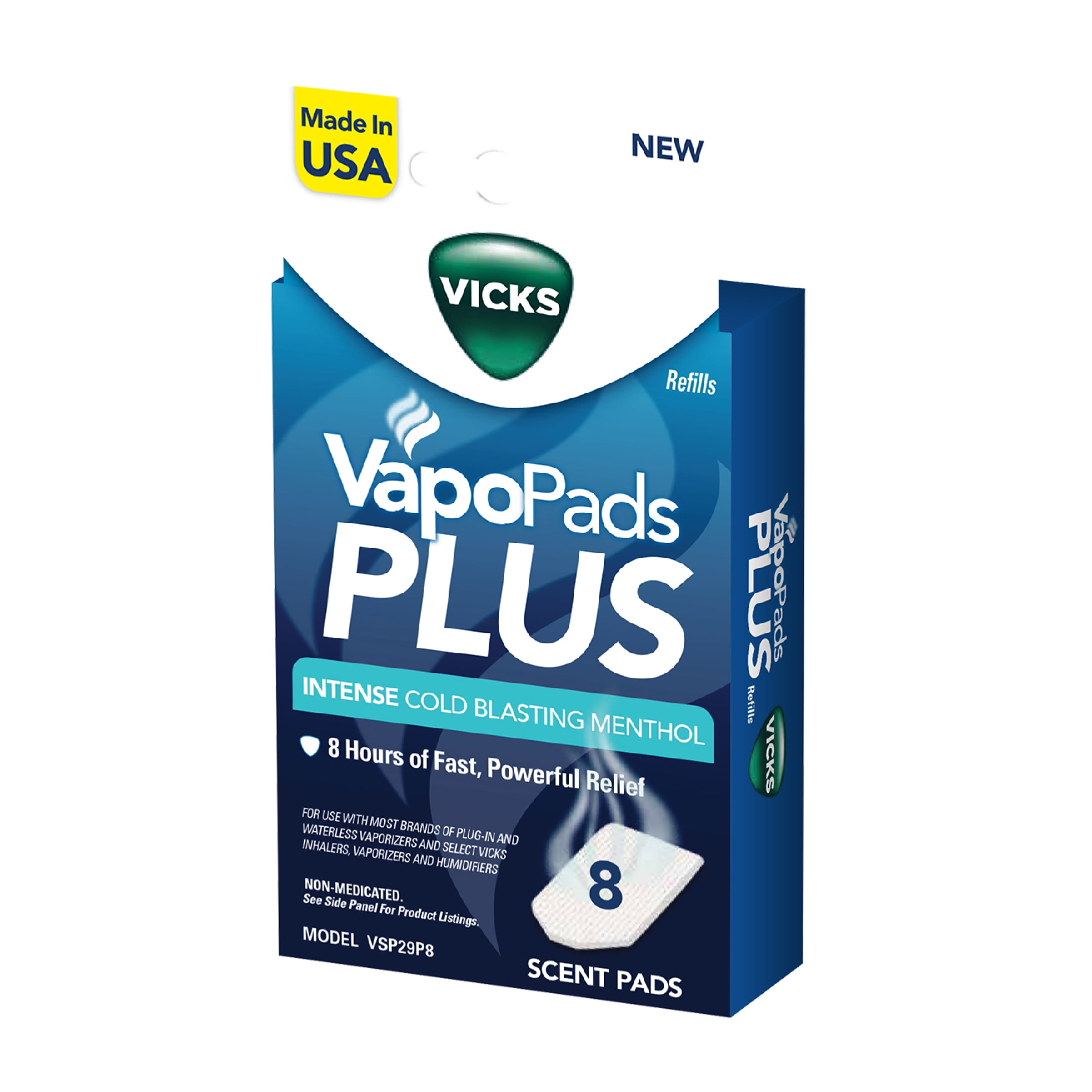 Vicks VapoPads Plus Intense Cold Blasting Menthol, 8 Scented Vapor Pads