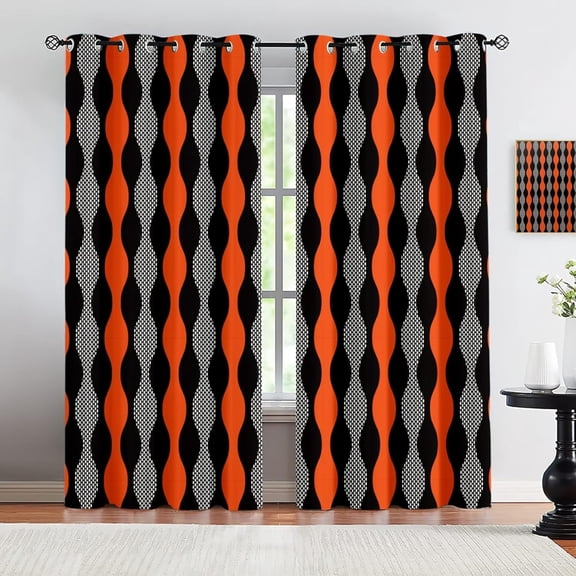 Grey And Black Orange Curtains For Living Room, Swirl Geometric Lines Blackout Curtains For Bedroom, Thermal Curtains For Sliding Glass Doors 42"W x 63"L (Pack of 2)