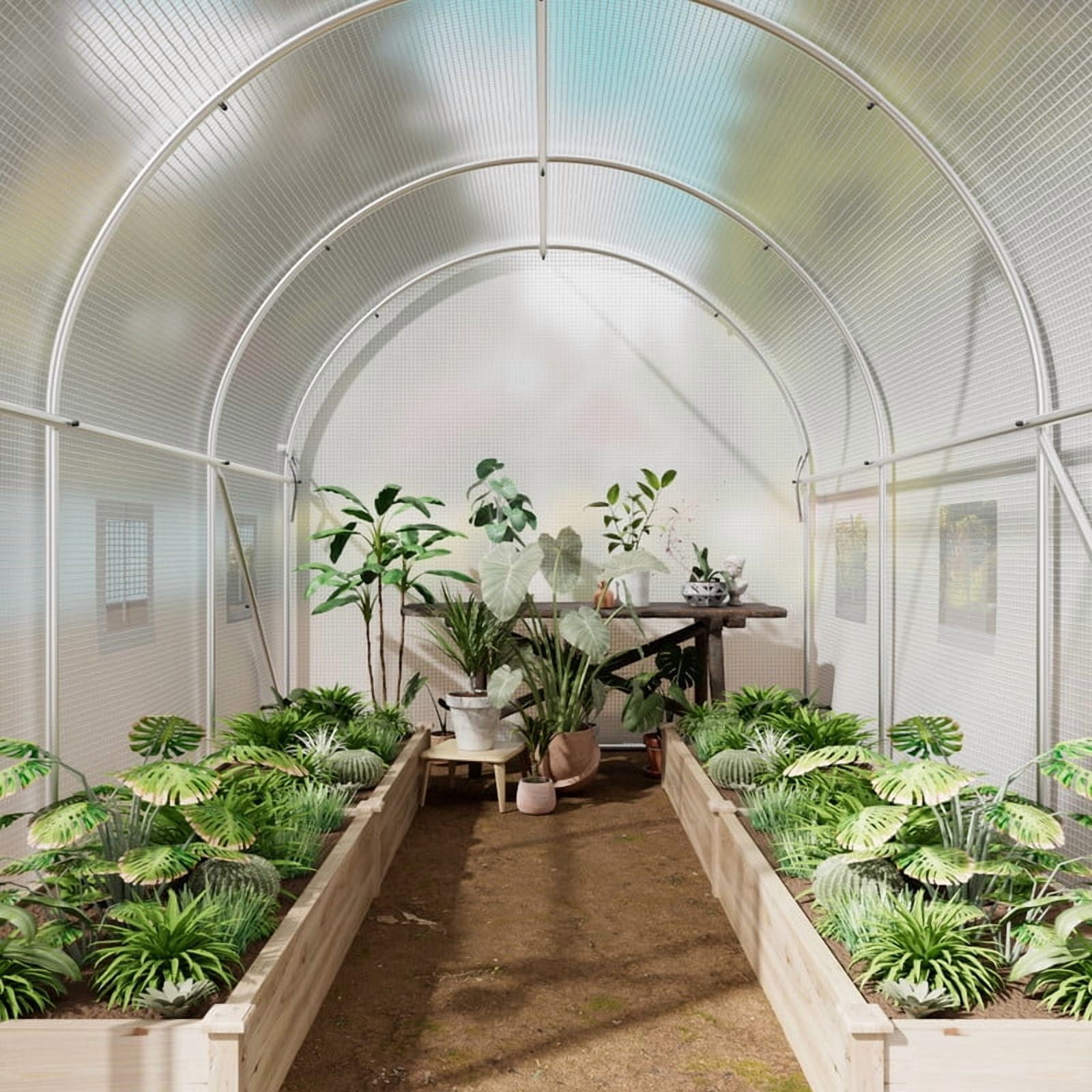 Homall 10 x 6.5 ft Patio Greenhouse with Zippered Door & 6 Roll-up Windows, Outdoor Walk-in Tunnel Greenhouse with Galvanized Frame & Waterproof , White