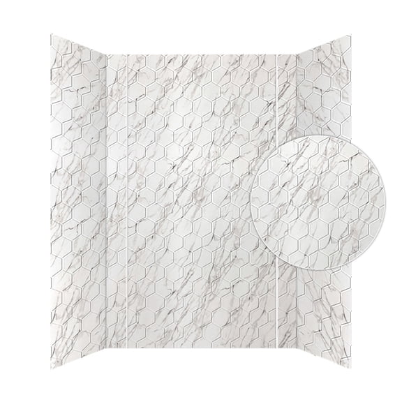 Hex Tile PVC Glue-up Tub and Shower Wall Panels Surround in Marble (96 Sq.ft) - 1 Piece