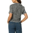 thumbnail image 3 of INSPIRE CHIC Women's Tweed Shirt with Tassel Cropped Length Spring Short Sleeve Shirt XS Black, 3 of 6