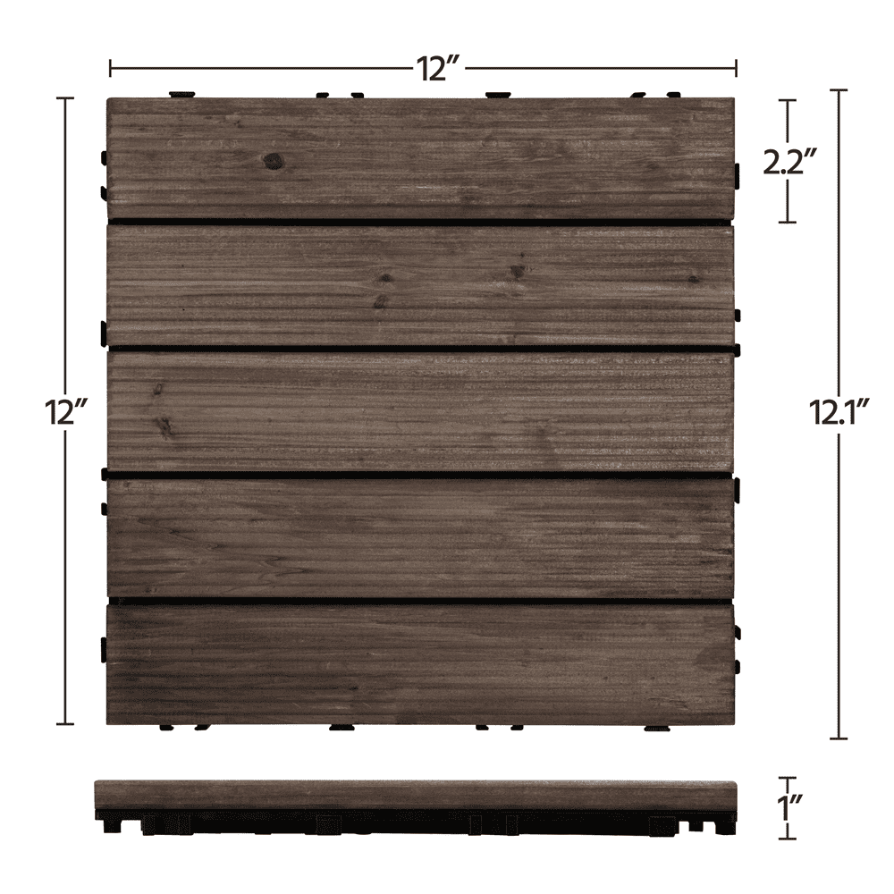Smile Mart 12" x 12" Interlocking Wood Flooring Tiles for Indoor & Outdoor, 11pcs, Black