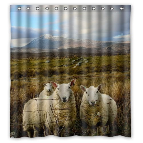 HelloDecor Oil Field Sheep Wild Animal Shower Curtain Polyester Fabric  Bathroom Decorative Curtain Size 66x72 Inches 