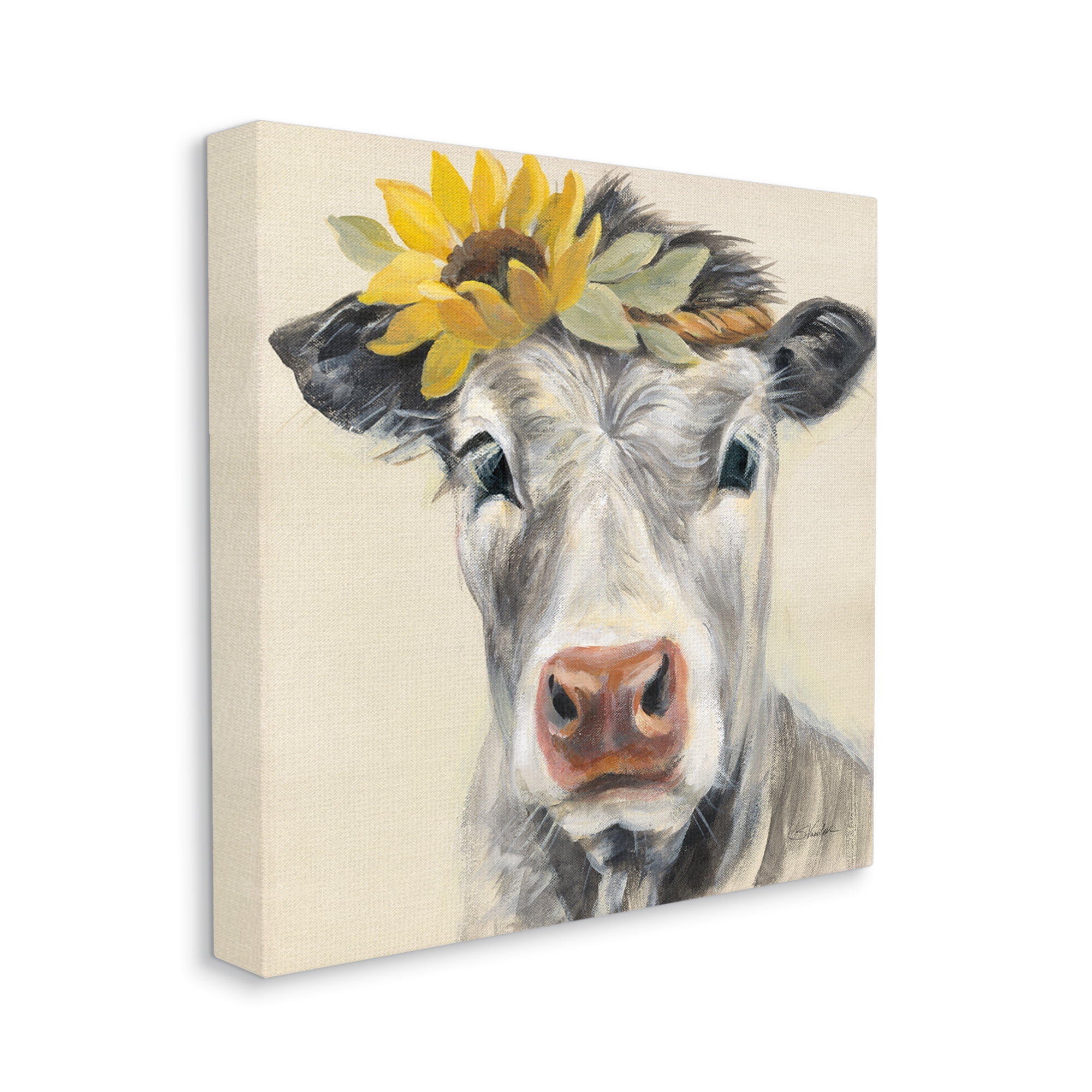 Stupell Industries Cow with Sunflower Crown Animals & Insects Painting Gallery Wrapped Canvas Print Wall Art, 36 x 36