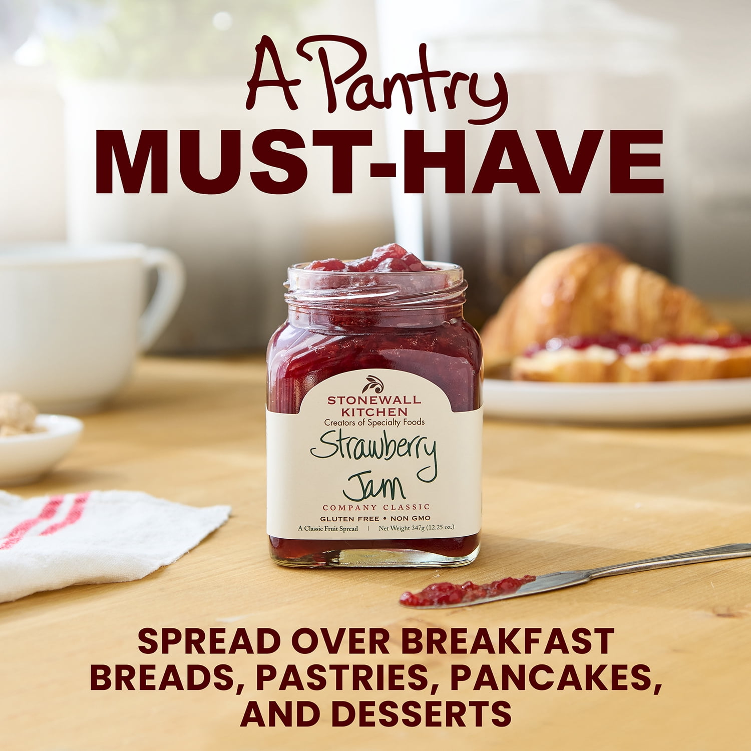 (12 pack) Stonewall Kitchen, non GMO, Strawberry Jam, 12.5 oz. Jar