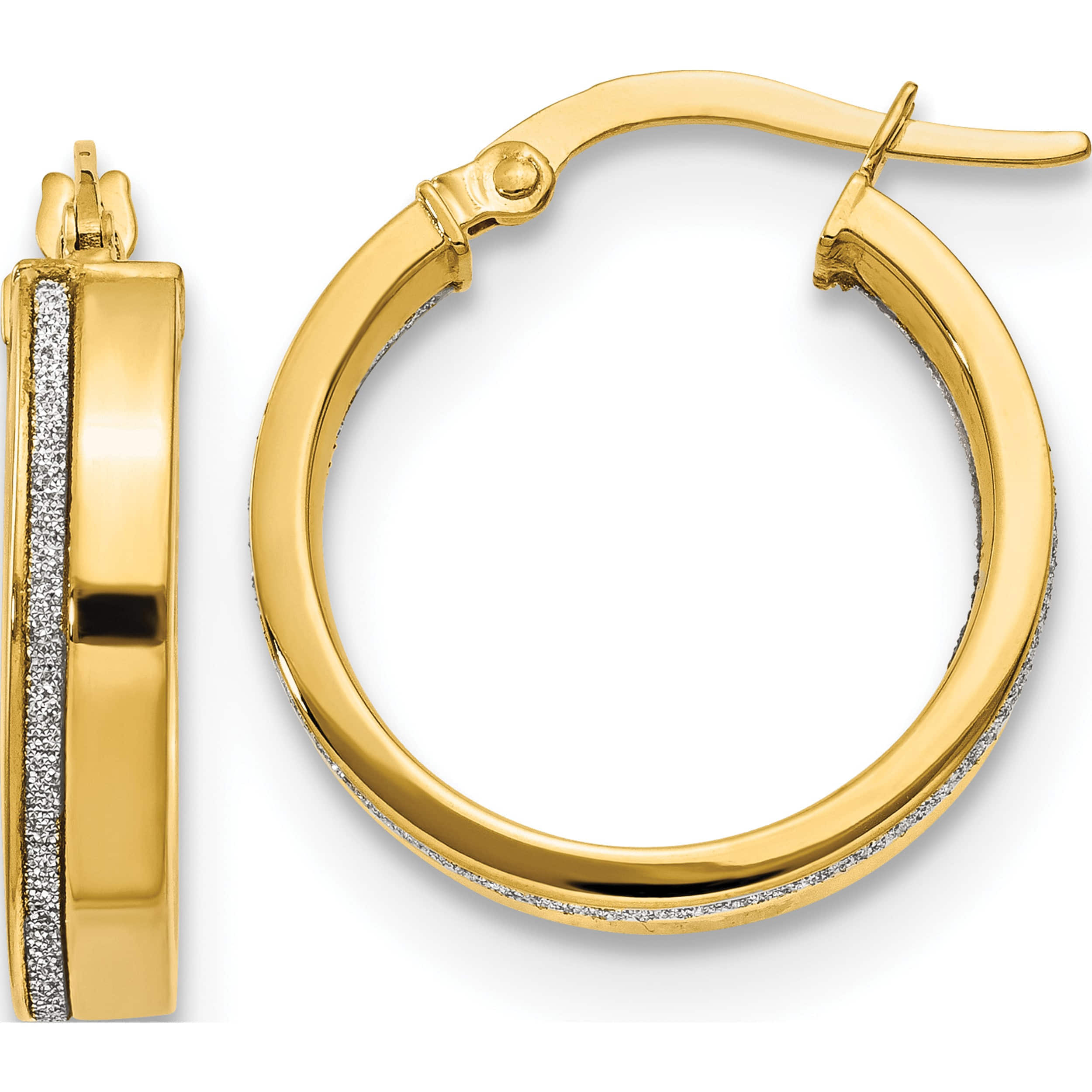 14K Polished Glimmer Infused Hoop Earrings (20.5x26