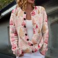 thumbnail image 2 of NMMUED Christmas Sweaters Christmas Cardigan Casual Outerwear Christmas Tops for Women Crew Neck Cardigan for Women Vintage Christmas Sweater Loose Sweaters for Women Hot Pink XXL, 2 of 6