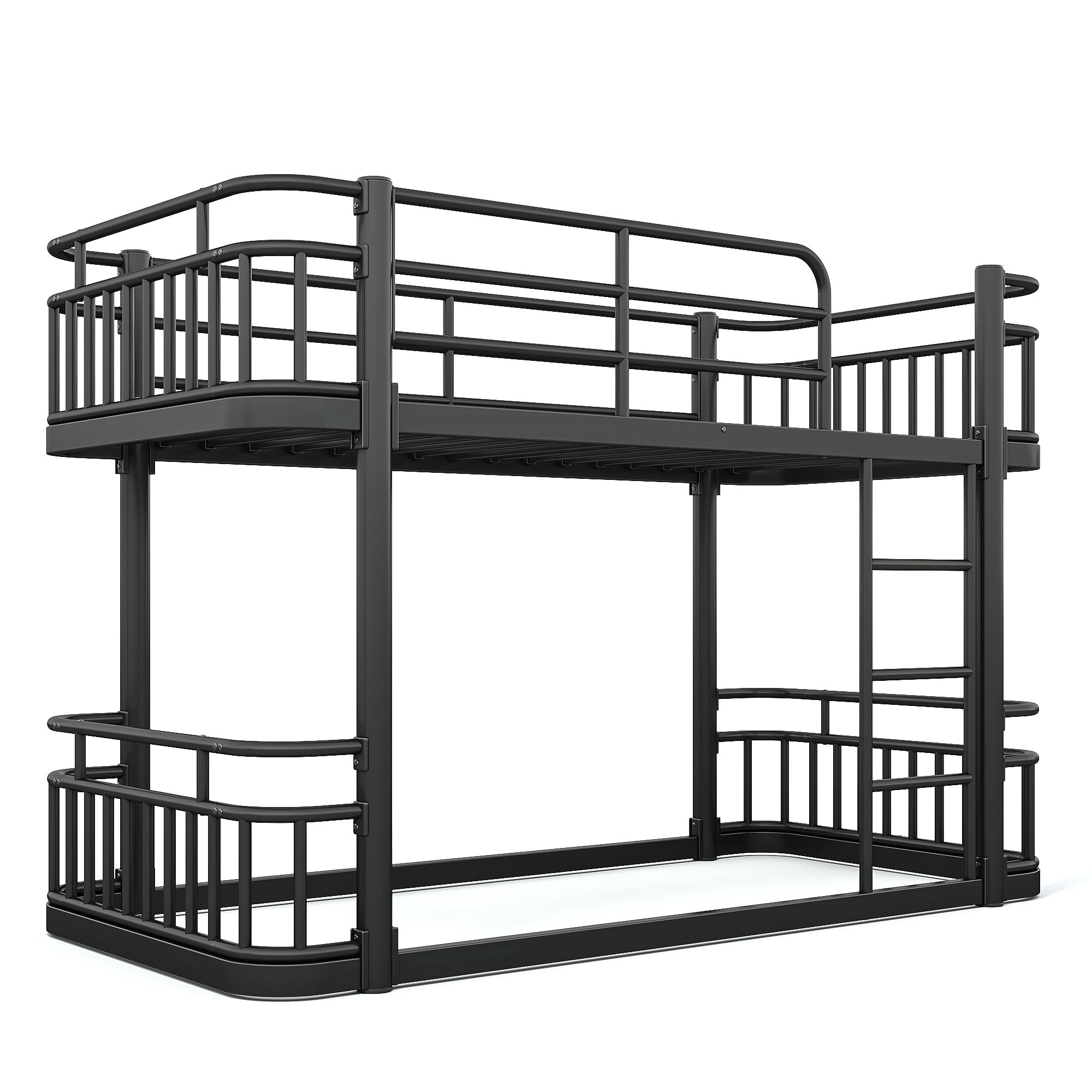Twin XL Over Twin XL Bunk Bed 81.5 Inch, Metal Bed Frame with Ladder and Full Length Guardrails for Teens Adults, Sturdy Round Pipe Construction, No Box Spring Needed, Black