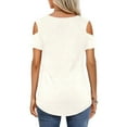 thumbnail image 6 of Women Casual Solid Short Sleeve Cold Shoulder Stitching Round Neck Pullover Blouse T-Shirt Tops, 6 of 6