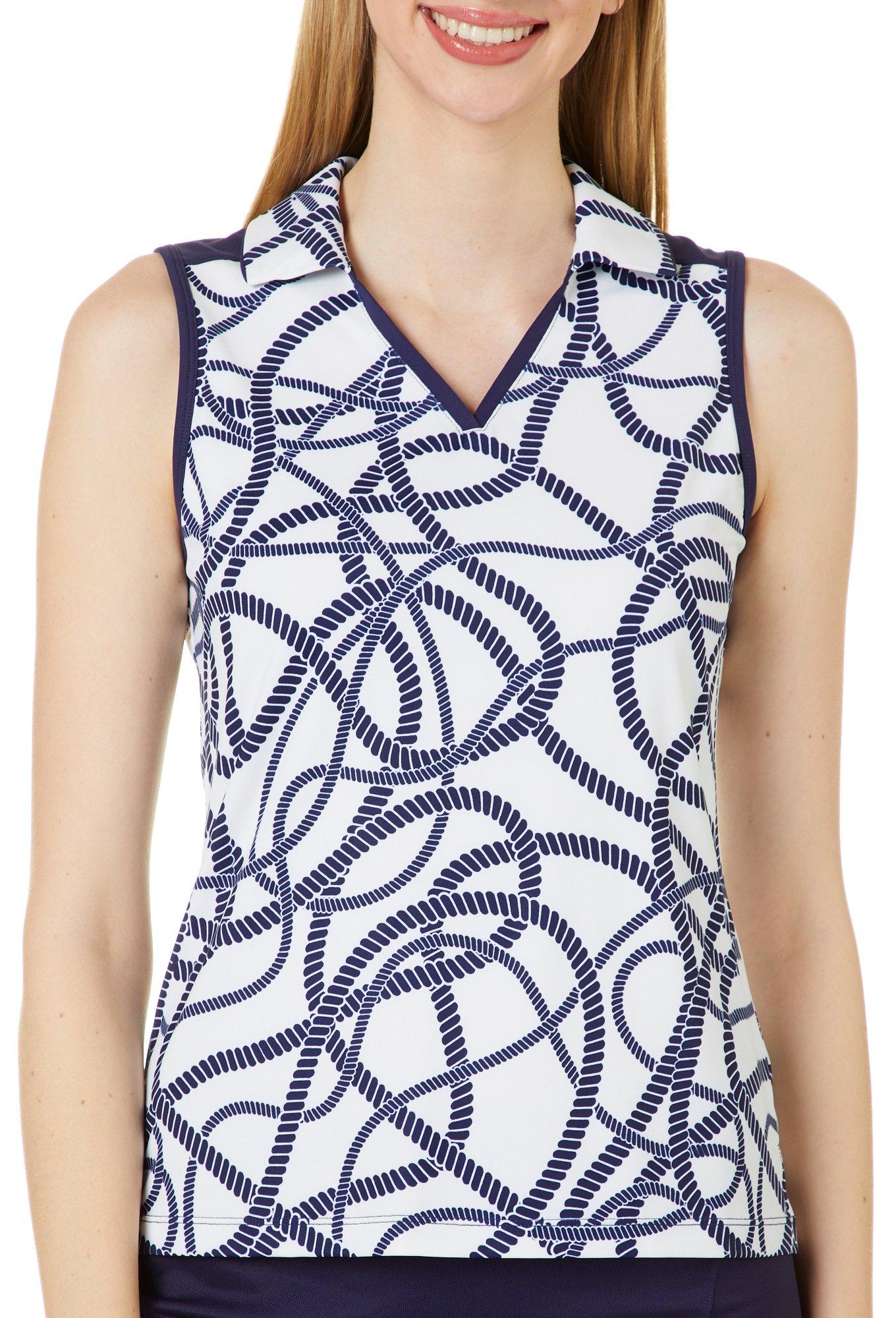 Lillie Green - Lillie Green Womens Round About Rope Print Polo Shirt