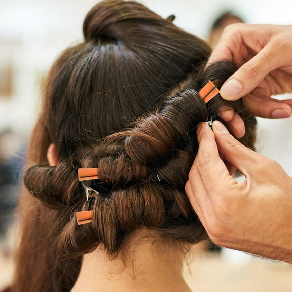 BESTOYARD 30Pcs Plastic Perm Rod Hair Rollers Orange for Home and Salon Hair Styling