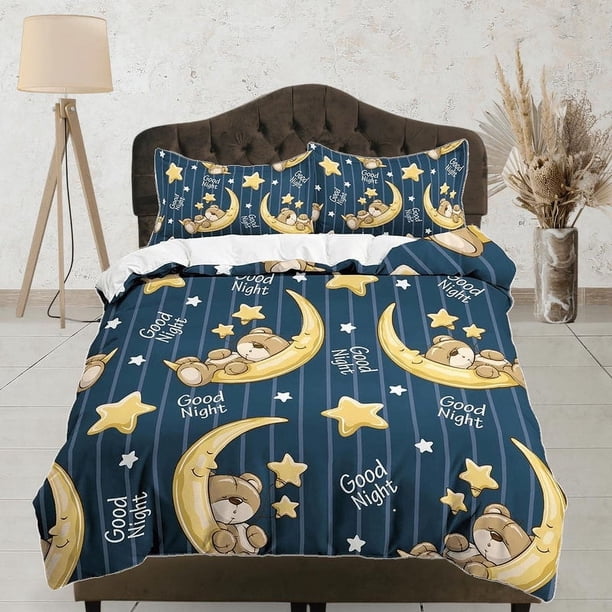 Ropa de Cama Osito Buenas Noches, Juego de Funda Nórdica y Funda de Almohada, Ropa de Cama con Cremallera,
