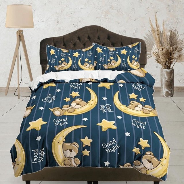 Ropa de Cama Osito Buenas Noches, Juego de Funda Nórdica y Funda de Almohada, Ropa de Cama con Cremallera,