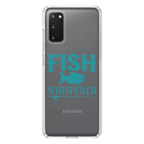 DistinctInk Clear Shockproof Hybrid Case for Galaxy S20 PLUS / 5G (6.7" Screen) - TPU Bumper Acrylic Back Tempered Glass Screen Protector - Fish Whisperer