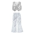 thumbnail image 3 of iEFiEL Girls Youth Two-piece Stage Performance Outfit Shiny Sequins Vest with Flare Pants Set Jazz Hip Hop Dancewear Silver 10-12, 3 of 5
