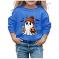 thumbnail image 2 of Otqutp Baby Boys Girls Casual Round Neck Children's Halloween Cute Little Bats and Pumpkin Print Round Neck Sweater Autumn Hoodie Sweatshirt (Blue,7-8 Years), 2 of 4