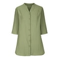 thumbnail image 4 of HAiming Womens Cotton Linen Button down Shirts Summer Casual 3/4 Sleeve V-Neck Loose Work Office Blouse Tops, 4 of 6