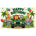 thumbnail image 3 of Cute Animal Themed Happy Birthday Backdrop Banner with Jungle Elements Party Supplies Photo Booth Props Kids Birthday Decoration Party Decorations, 3 of 8