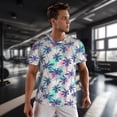 thumbnail image 3 of Wukai Palm Leaves Print Men's Short-Sleeved Mesh T-Shirt,Quick-Dry Short Sleeve Workout T-Shirt-X-Large, 3 of 8