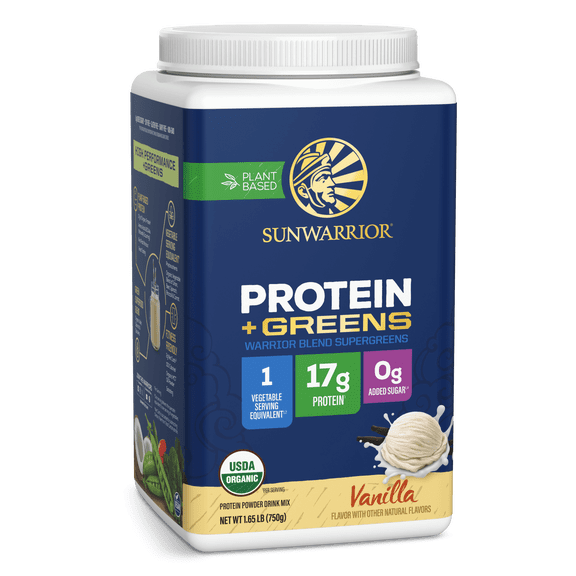 Sunwarrior Organic Vegan Protein Powder with Greens, Warrior Blend, Vanilla, 30 Servings