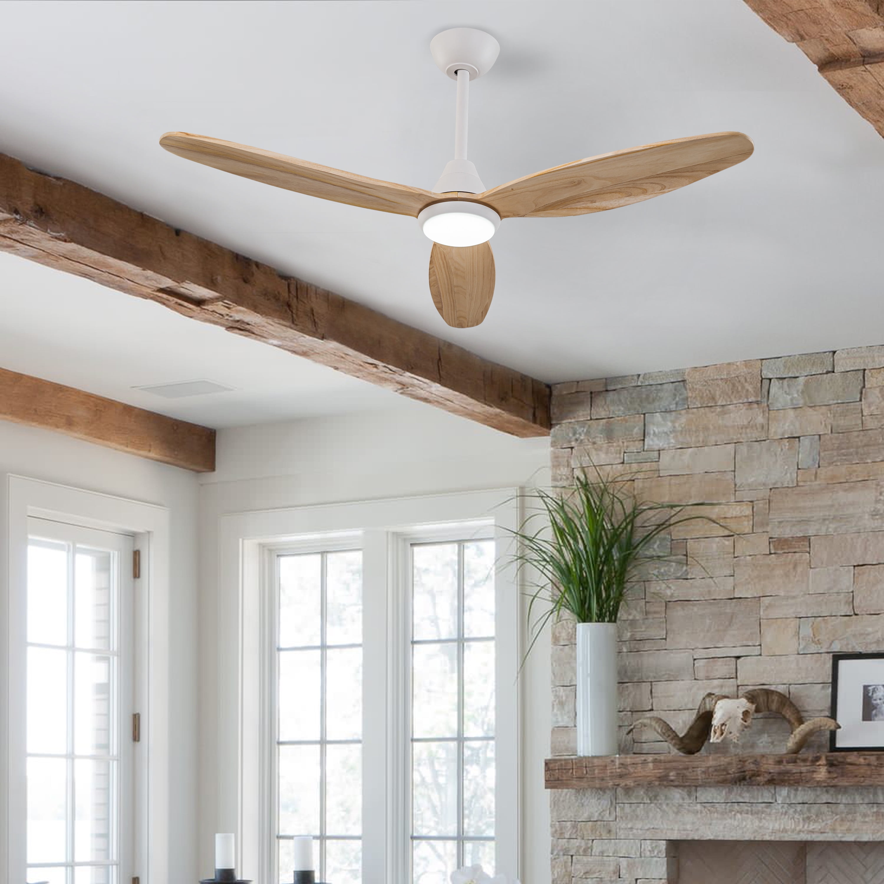 C Cattleya 48 in. 3-Blades Integrated LED White Wood Ceiling Fan with Light  and Remote Control