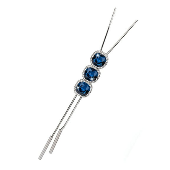 LEORX Blue Rhinestone Alloy Long Bar Necklace for Women Fashion Accessory 1Pcs 9.8x1.8in